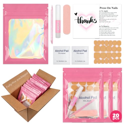 20 Sets 7-in-1 Press On Nail Prep Kit, Nail Prep Application Disposable Kit