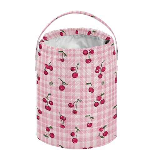 Image of Tatenale Crochet Bag Yarn Bag Knitting Project Bag with Pockets and Handle Portable Yarn Storage Organizer Tangle Free 8.3x11 InchPink Cute Checkered Cherry13