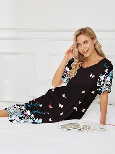 House Dresses for Women with Pockets Mumu Dresses Short Sleeve Moo Moos for Women Nightgown Duster Lounge Dress S-3XL2