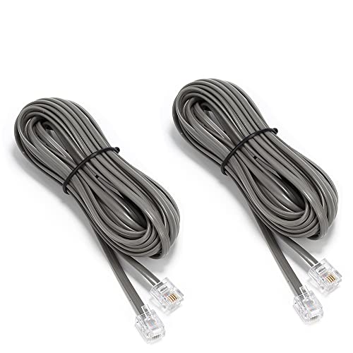Lansensu 15-Feet Telephone Landline Extension Cord Cable Cord With Standard Rj-11 6P4C Plug (Silver 15-Ft, 2Pack) #TOP7