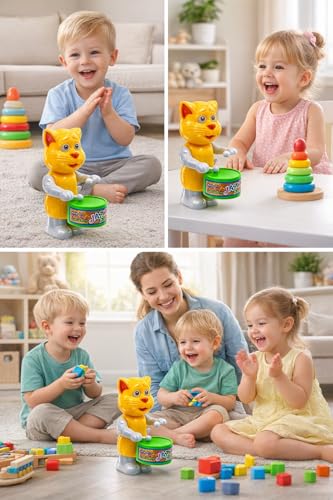 Image of SSKR Cute Drummer Toy with Drumming and Dancing Action Musical Rattle Toys for Kids | Key-Operated Baby Rattle Toy Set for Infants