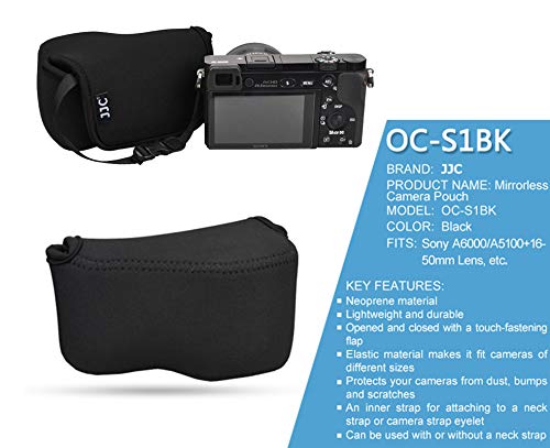 Jjc Black Ultra Light Neoprene Camera Case Pouch Bag For Sony Alpha A6600 A6500 A6400 A6300 A6100 A6000 A5100 With Sony Selp1650 16-50Mm Zoom Pancake Lens, Size 120 X 73 X 87Mm (W X H X D) #TOP2