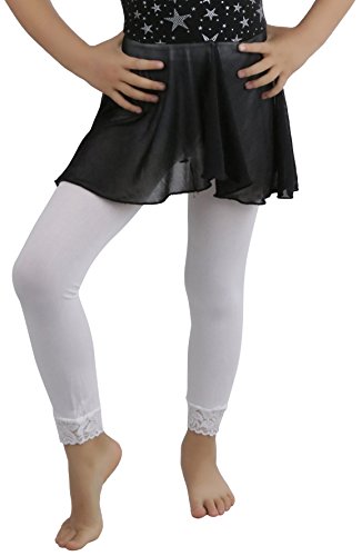 ToBeInStyle Girl\'s Girls Opaque Leggings With Lace Trim - White - M - Thumbnail 2
