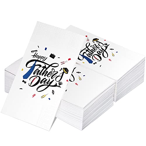 Teling 100 Pieces Happy Fathers Day Napkins 3 Ply Disposable Paper Blue Tie Cocktail Napkins Father's Day Gifts Daddy Day Paper Towels Decoration for Father's Day Party Supplies (Cool Style)