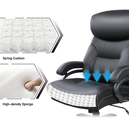 Bowthy Big And Tall Office Chair 400 Lbs Wide Seat - Extra Executive Office Chair, Heavy Duty Metal Base, Computer Swivel Chair Large Size Bonded Leather Ergonomic Executive Desk Chair (Black) #TOP3