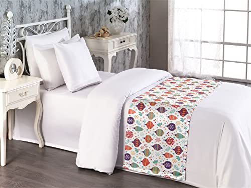 Lunarable Christmas Bed Runner, Holidays Theme Baubles Snowflakes Christmas Berry Print On Plain Background, Decorative Accent Bedding Scarf For Hotels Homes And Guestrooms, Multicolor #TOP3