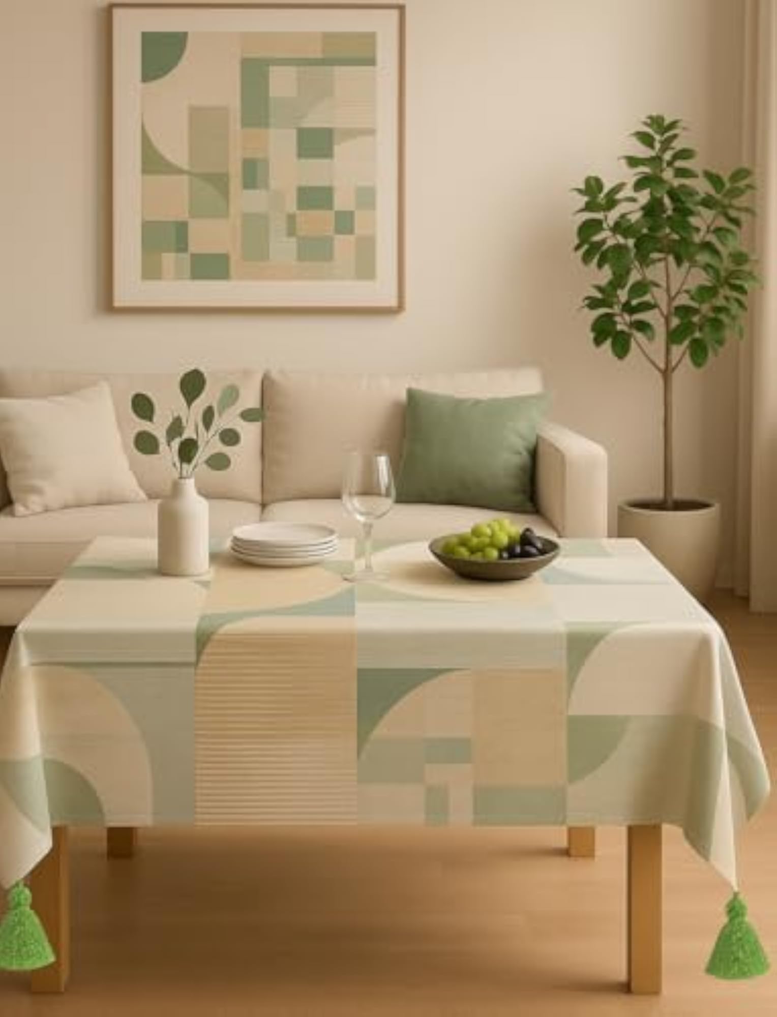 Abstract Harmony Print Corner Tassel Boho Dining Table Cover