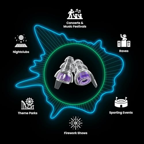 Image of Eargasm High Fidelity Hyperviolet Purple Earplugs for Concerts, Festivals, Musicians, DJs, Night-Life, Motorcycle Hearing Protection - Reusable Ear Plugs for High Fidelity Noise Reduction up to 21 dB