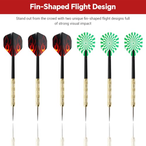 Image of Proberos 6Pcs Steel Tip Darts Set for Adults, 14g Thick-barreled Brass Darts with Textured Barrels and Unique Flights for Dartboard Games Parties and Home Playing Usage