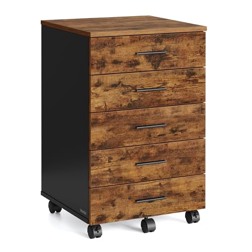 Image of VASAGLE CUSTOS Collection - File Cabinet, Mobile Pedestal Filing Cabinet with Wheels, Printer Stand with 5 Drawers, Tool-Free Sliding Rails, for Study, Home Office, Rustic Brown UOFC081KD01S