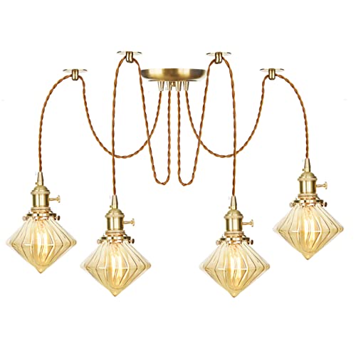 Lampe araignée de plafond réglable en cuivre doré de luxe