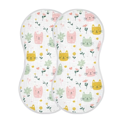 Cat Cotton Burp Towels for Baby Soft and Absorbent Baby spit up Rags for Unisex Set of 2, 22x11in