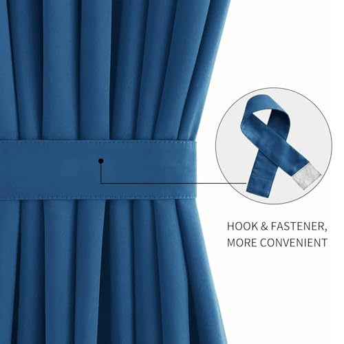Image of DWCN French Door Curtains - Rod Pocket Thermal Blackout Curtain for Window /Patio Doors /Doorways /Classroom /Kitchen for Privacy, 25W by 40L Inches, 1 Panel with Tieback, Classic Blue