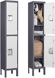 BYNSOE Metal Locker with 2 Door Employees Locker 2-Tier Storage Cabinet Locker for School Gym Office Hospital Steel Storage Locker (Grey White2)