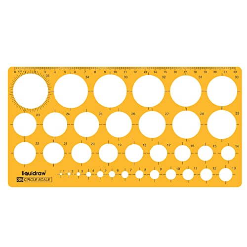 Liquidraw Circle Stencil Template | 35 Circles of Various Sizes | Ideal for Maths, Geometry or Drawing Shapes | Suitable for Engineering, Architecture & Drafting | Durable See-Through Orange Plastic
