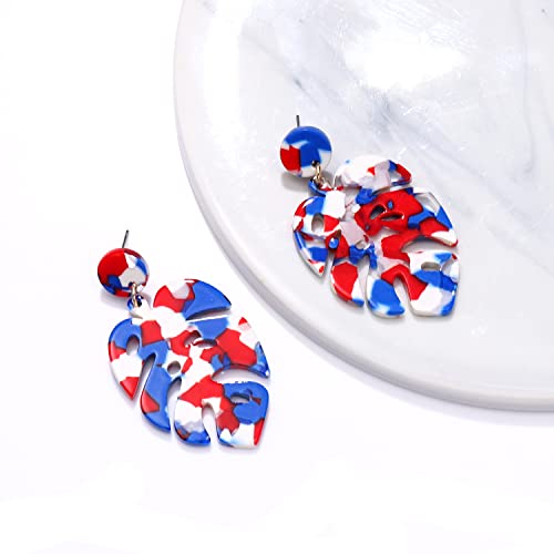 Acrylic Earrings For Women Girls Statement Palm Leaf Earrings Resin Monstera Drop Dangle Earrings Fashion Jewelry (Red White Blue) #TOP2