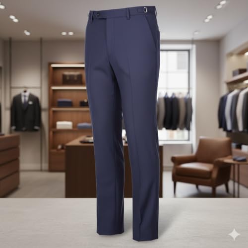 Image of Boys Slim Fit Cotton Trousers | Soft Durable School Wear Pants | Terri Cot Blue Slim-Fit for Boys