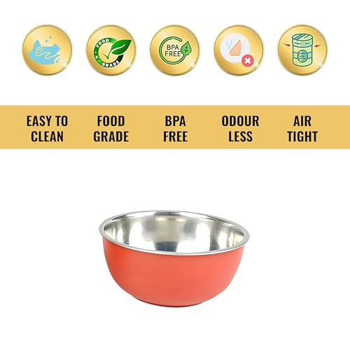 Image of Zaib Stainless Steel Microsafe Bowl (350ml, 12cm) - Insulated Double Wall Serving Dish for Soup, Snacks, Desserts & Festive Treats - Microwave Safe Outside, Steel Inside (Red)