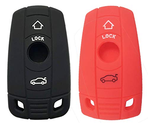 Keyless Entry Protector Remote Silicone Skin Key Fob Cover Case for BMW 1 3 5 Series BMW X5 BMW X6 BMW Z4 E90 Key Fob Accessories (Black Red)