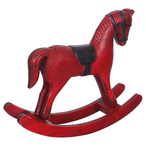 NUOBESTY Figura de Caballo Mecedor de Madera Vintage, Modelo Decorativo de Madera Robusta, Adorno para Mesa y Estantería, Decoración Clásica para Hogar, Oficina y Habitación Infantil,