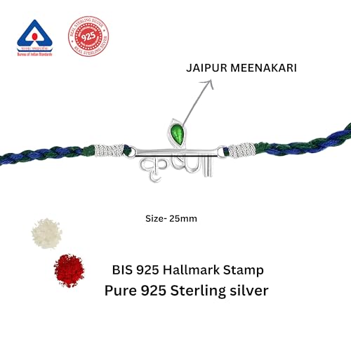 Image of ROOVI Pure 925 Sterling Silver Rakhi for Bhai with Roli Chawal
