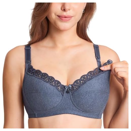 Gratlin Damen Still BH Große Brüste ohne Bügel Baumwolle Stütz Schwangerschafts BHS Blauer Mergel 90J