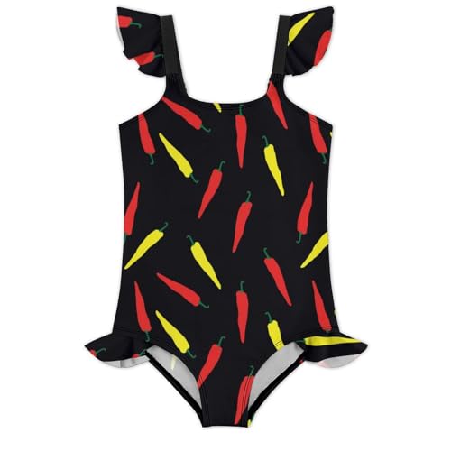 Image of Girls One Piece Swimsuit Macaroni Cheese Pasta Food Ruffles Swimwear Bathing Suits 3-12 Years
