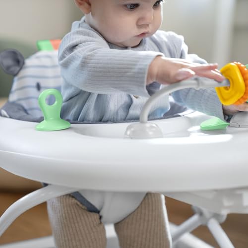 ingenuity smooth strides activity baby walker - chambray developmental walker 3 adjustable heights toys included 6m-12m