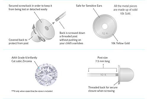 10K White Gold 2Mm Basket Round Cz Cubic Zirconia Solitaire Children Screw Back Baby Girls Earrings #TOP3