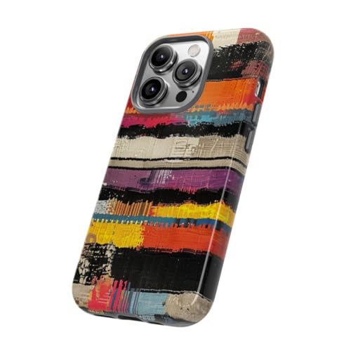 Coque résistante brillante iPhone 14 Pro motif tissé abstrait multicolore style urbain chic