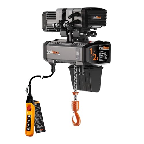 Prowinch 1/2 Ton Electric Chain Hoist with Power Trolley, Featuring Dual Speed Control, 208~240V, 3-Phase, 60Hz, Equipped with a 13ft G100 Nickel Chain and Rated for Heavy Duty