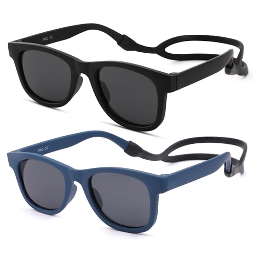 Image of Hycredi Flexible Bendable Baby Polarized Sunglasses with Strap for Newborn Infant Boys Girls Age 0-18 Months