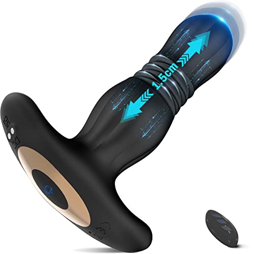 Anal Vibratoren mit Stoßfunktion Analvibrator mit 7 Vibrationsmodi 7 Schubmodi Fernbedienung Analplug Buttplug Anal Butt Plug Prostata Stimulator Sextoy Sexspielzeug für Männer Frauen Paare-M Größe