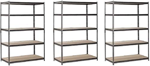 EDSAL Heavy Duty Garage Shelf Steel Metal Storage 5 Level Adjustable Shelves Unit 72" H x 48" W x 24" Deep (Pack of 3) -  UR245P-BLK