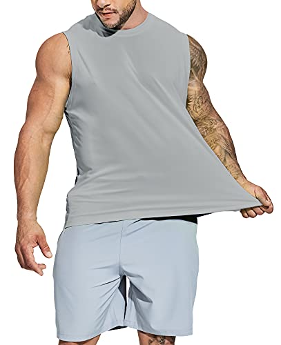 Mier 20500179-3083 Men'S Lightweight Upf 50+ Sleeveless Workout Tank Tops Dry Fit Running Camping Shirts Sunproof Cool Dry Gym Fitness Muscle Tee Light Grey M thumb #4