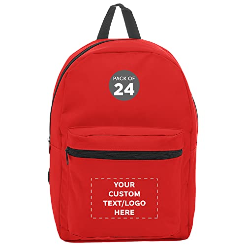 DISCOUNT PROMOS Custom Sprout Econo Backpacks Set of 24, Personalized Bulk Pack - Economical Backpack for Everyday Use, Perfect for Travellers, and More - Red