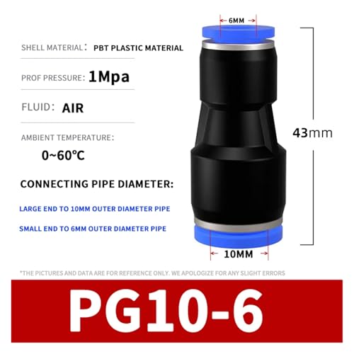 Conector neumático recto PG-10-6 tipo tapón de plástico para tráquea de aire comprimido 3