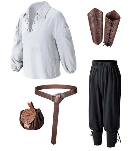 Image of Kids Medieval Viking Pirate Renaissance Tunic Pants Accessories Costume for Boys Cosplay 3-14 Years