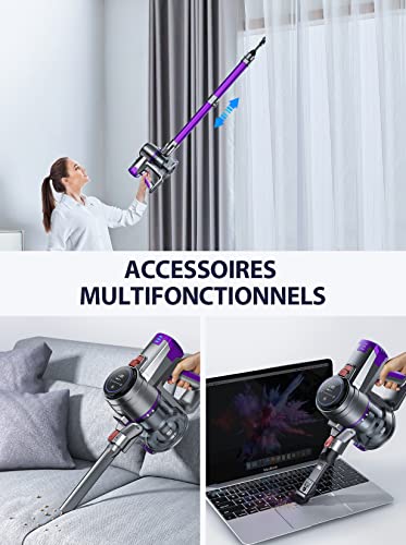 Aspirateur Balai sans Fil, BuTure 400W/33000Pa Aspirateur sans Fil Puissant avec Écran Tactile, 55 Min Autonomie & Batterie Amovible, Lumière LED, 4 en 1 Aspirateur Balai pour Sol/Tapis/Poil de Chien - Image 6