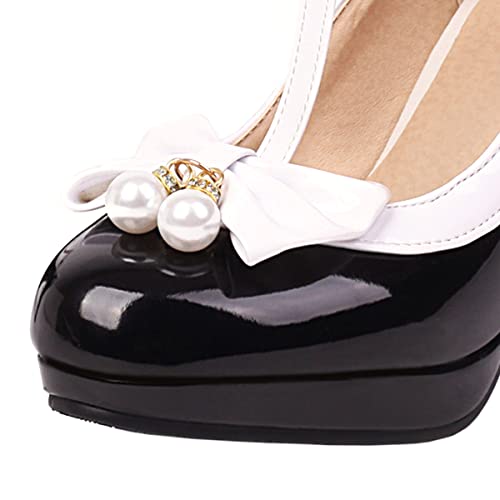 SHEMEE Women's T-Strap Buckle Patent Leather Mary Jane Pumps Chunky High Heel Platform Round Toe Cute Bow Kawaii Cosplay Shoes3