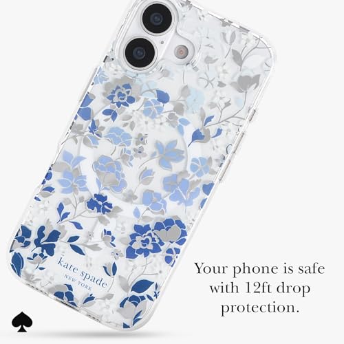 Image of kate spade new york iPhone 17 Case - Flowerbed Blue Gems | Compatible with MagSafe - Lightweight Designer Case for iPhone 17 with Anti-Scratch Coating and Flowerbed Blue Design