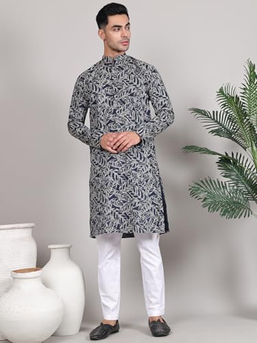 Image of Majestic Man Women's Cotton Regular Fit Casual Ethnic Motifs Printed Mandarin Collar Long Kurta