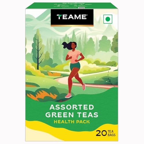 Image of TE-A-ME Assorted Green Tea Bags, 20 Count | Green Tea Sampler with Kashmiri Kahwa, Tulsi, Honey Lemon & Classic | Natural Antioxidants