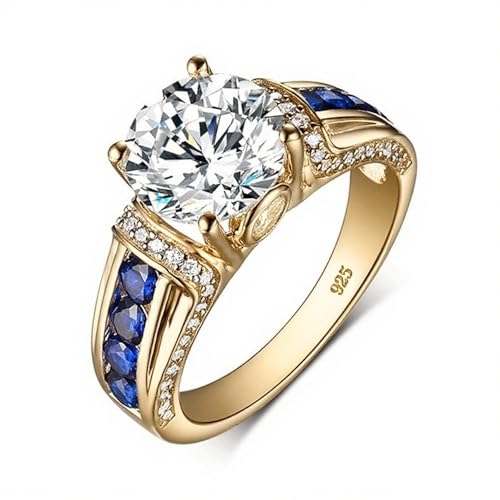Moissanite Rings for Women 1 CT D Color VVS1 Round Cut Blue Wedding Engagement Rings