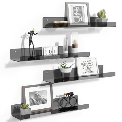 Image of upsimples 4 Pcs 15 inch Acrylic Shelves for Wall Decor and Display, Clear Black