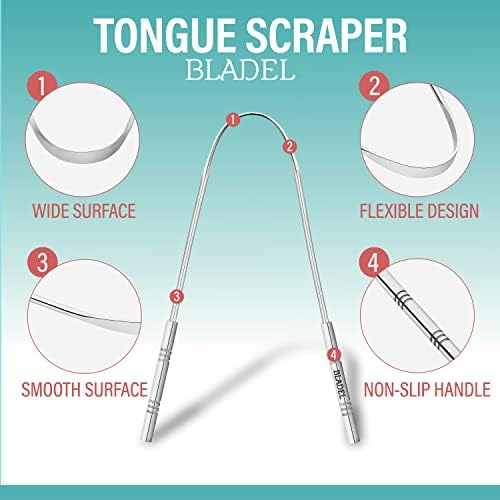BLADEL Tongue Scraper Pack of 1, 100% Stainless Steel Tounge scrapers Tongue Care Tool - Great for Oral Hygiene Care Toungescraper, Fights Bad Breath, U Shape Metal Tongue Cleaner ((Pack of 1))