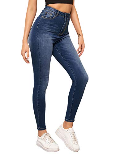 SweatyRocks Women's Casual Button High Rise Skinny Denim Jeans3