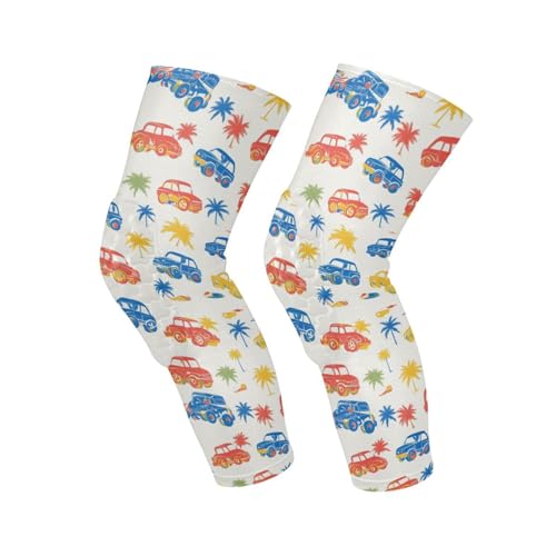 JUNZAN Tropical Monster Cars Basketball Knee Pads for Youth Kids Wrestling Knee Pads with Sleeves Sport Kneepads for Volleyball Football Beige