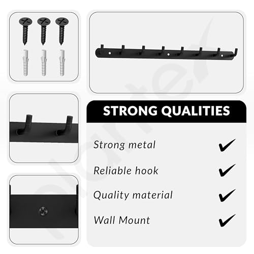 Image of Plantex Wall Hooks for Hanging Cloth /Stainless Steel Towel Hangers /Bathroom Robe Hooks /Door Hangers /Wall Hook Rack /Hook Rail for Hanging Keys - 8 Hooks (Pack of 3, Black)