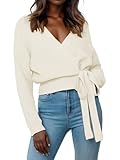 LANSALIRO Long Sleeve Wrap Sweaters for Women Sexy Chunky Pullovers Ribbed Going Out Tops Apricot